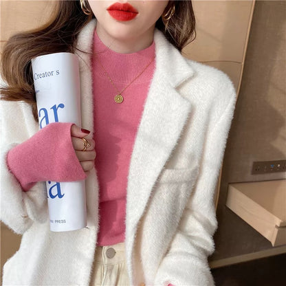 Women's knitted sweater spring and autumn half-high collar bottoming sweater Chanel style inner wear autumn and winter woolen sweater 2024 new tops