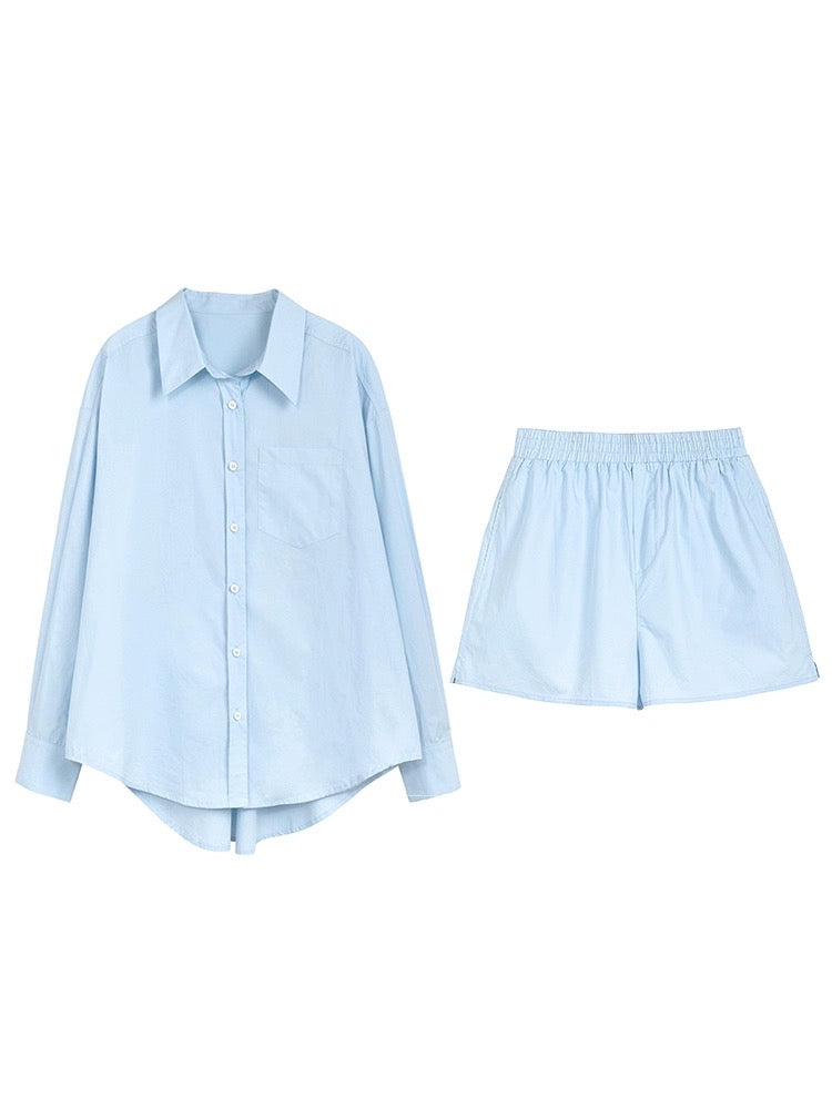 famouswang2023 summer new all-match commuter holiday wind Ruth shirt two-piece suit female