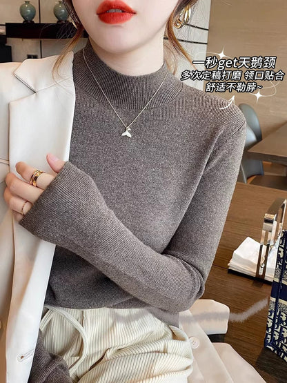 Women's knitted sweater spring and autumn half-high collar bottoming sweater Chanel style inner wear autumn and winter woolen sweater 2024 new tops