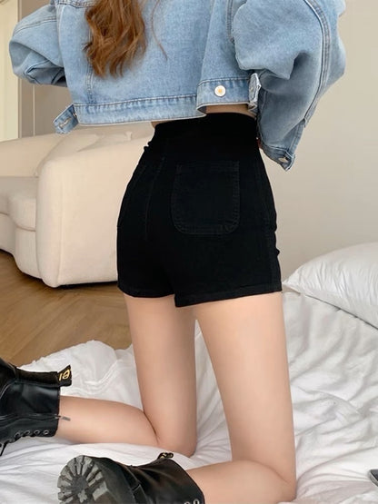 Small black jeans summer hot girl high waist thin A-line hot pants women's outerwear tight super shorts pants