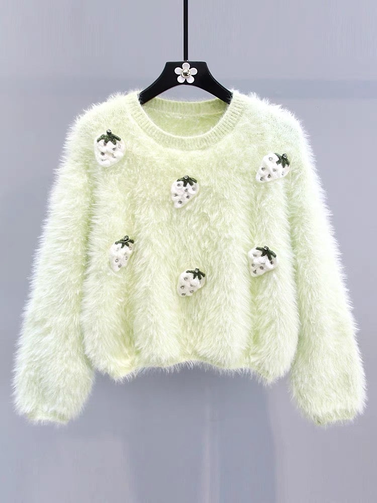 Small fresh beaded mink velvet three-dimensional flower sweater for women autumn and winter 2023 loose high-end gentle knitted top