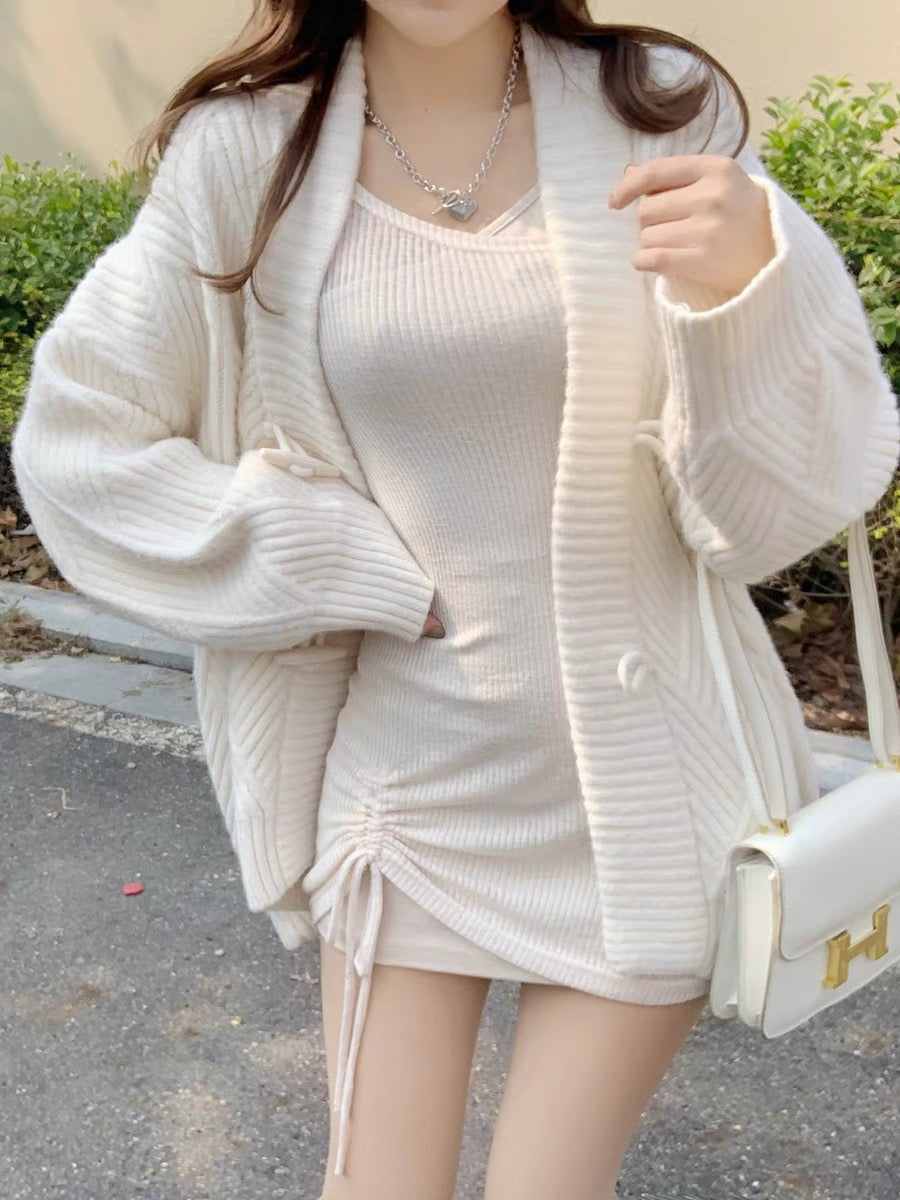 pinkpo Pure Desire Series Horn Button Knitted Wool Blended Cardigan Women's Winter Lazy Style Loose Jacket (S217)