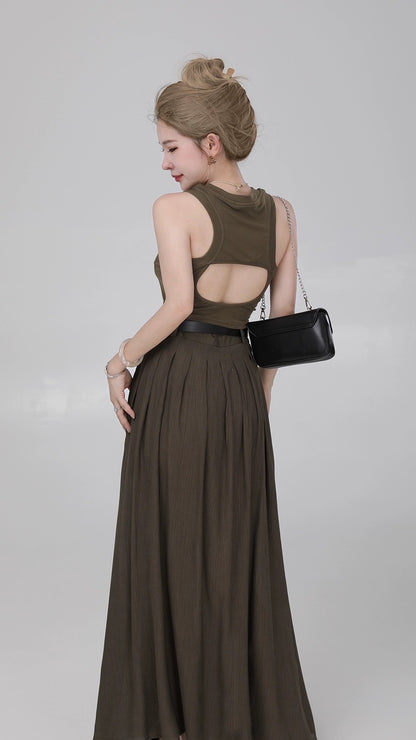 Small P clothing station capable temperament suit skirt female summer long skirt small man wears a complete set of sleeveless vest two-piece suit