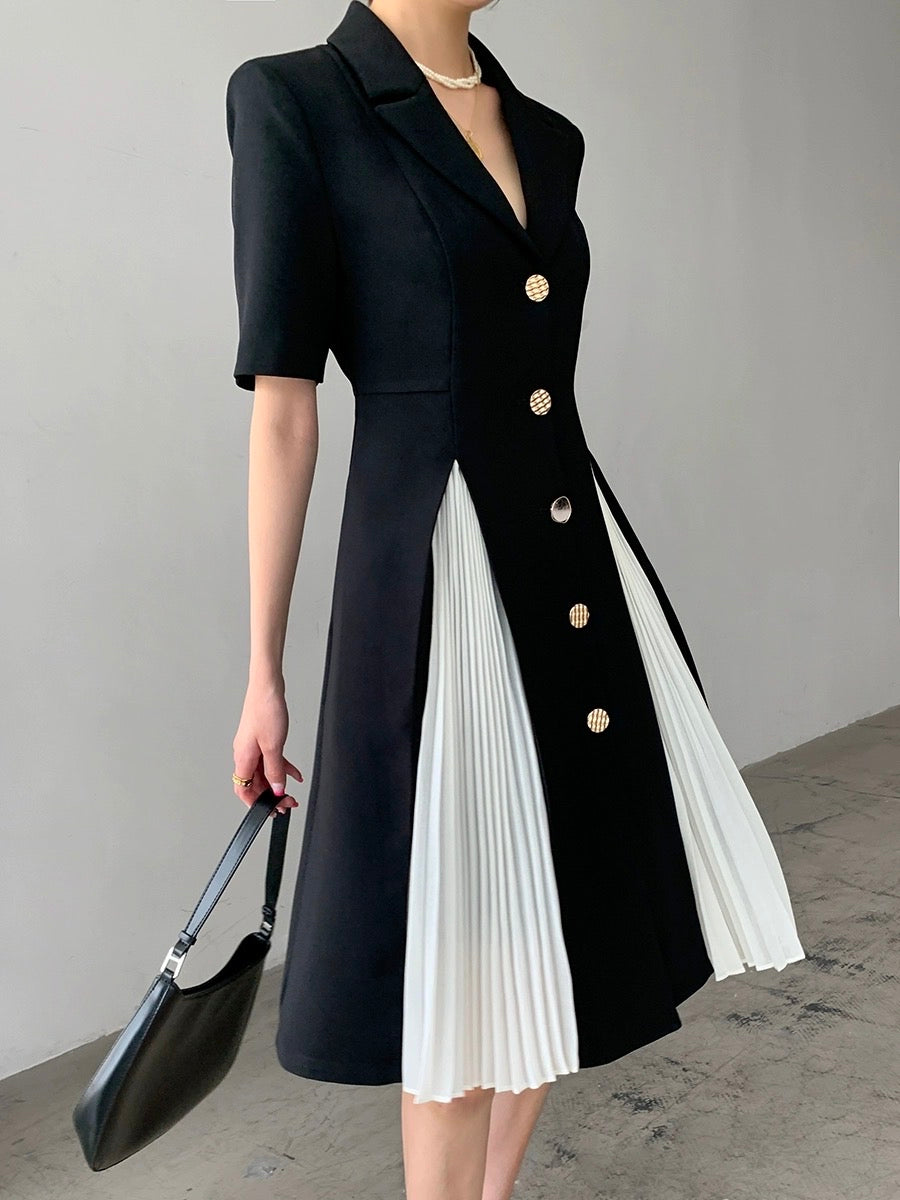 FT GUOGE black suit dress female 2023 summer new design sense niche temperament Hepburn style long skirt