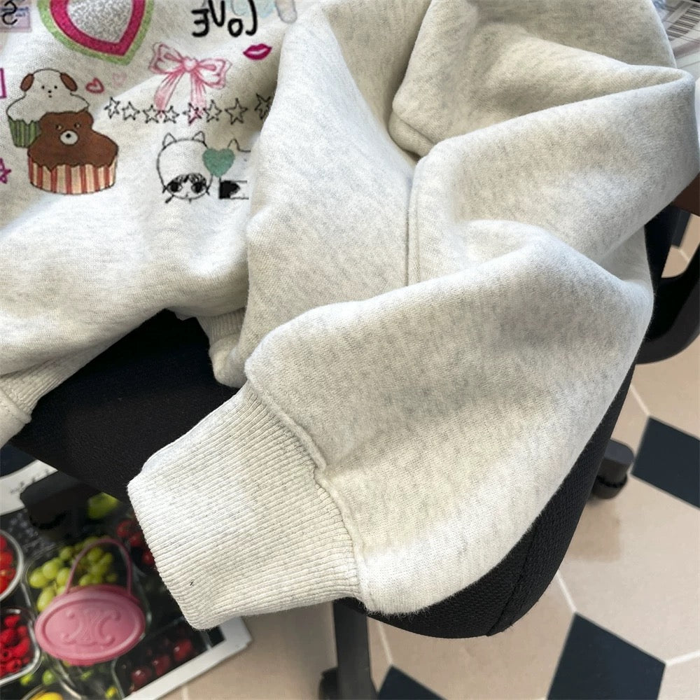 Korean lazy college style cute graffiti cartoon sweatshirt for men and women in spring and autumn, super good-looking, unique and special tops