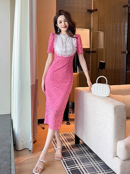 Elegant lace waist bag hip dress