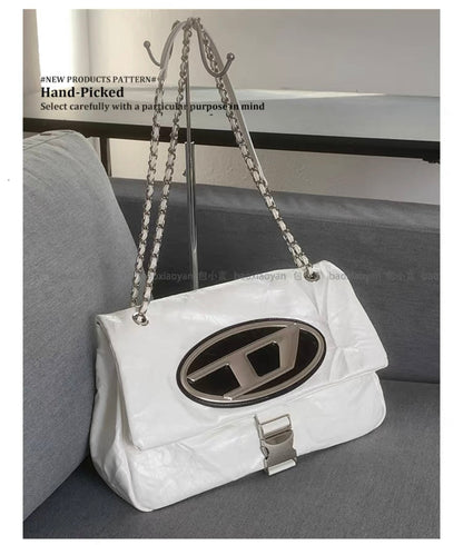 Silver tote bag women's large-capacity commuter bag high-quality texture hand-grip wrinkled soft leather chain hobo bag