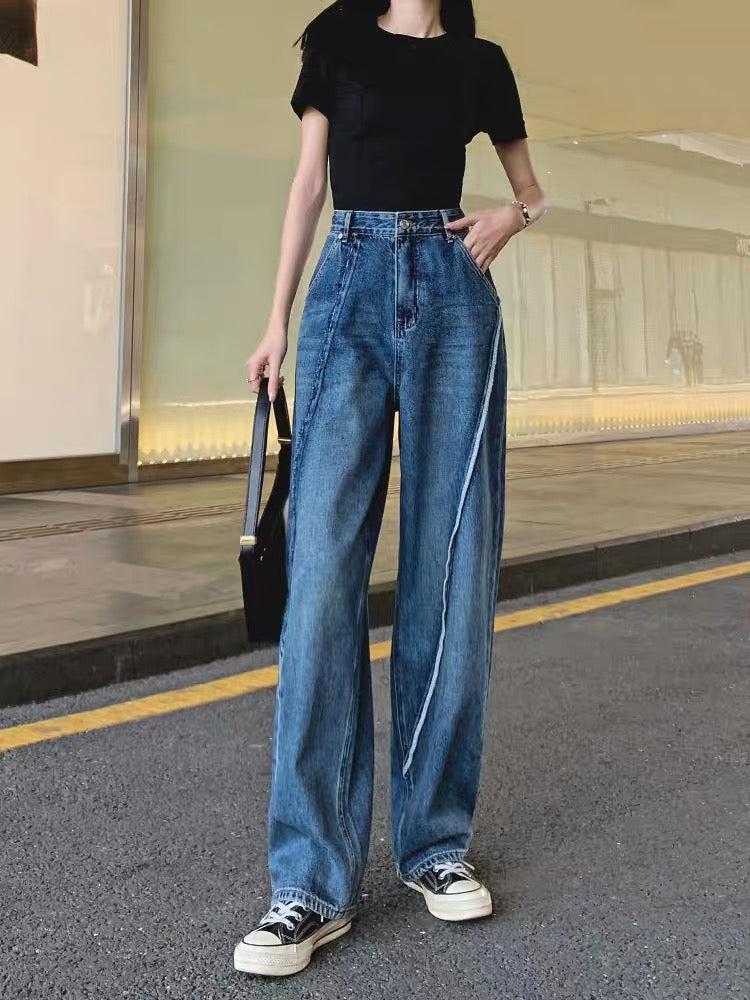 Thin Wide-leg Pants Women's New Retro High-waist Jeans Women's Mop