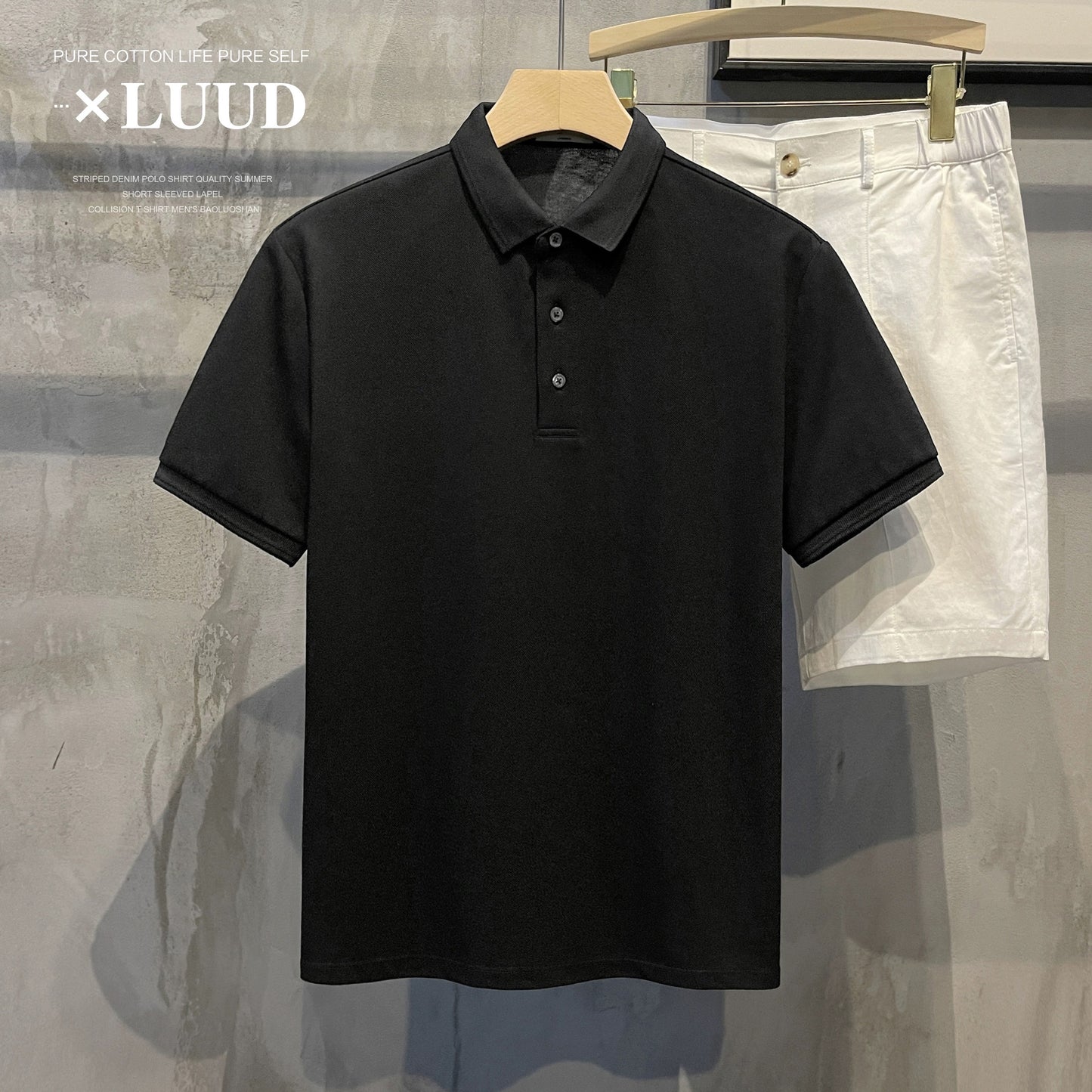 LUUD summer new color matching lapel men's Polo shirt Korean version trendy all-match short-sleeved slim casual T-shirt men