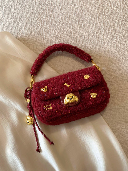 Nanfeng Chio2nd Bread Puppy Chen Meng Paris Red Plush Bag 2025 Super Hot Crossbody Small Bag for Women