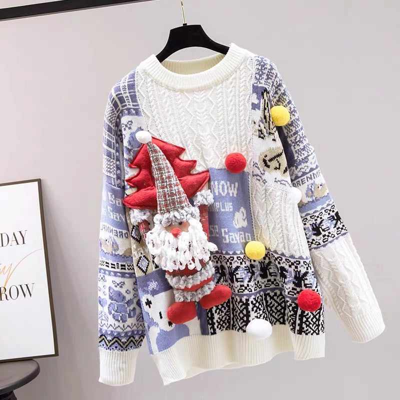 Sweater women's autumn and winter thick long 2023 new Christmas zodiac year of the rabbit red top hot style fashionable