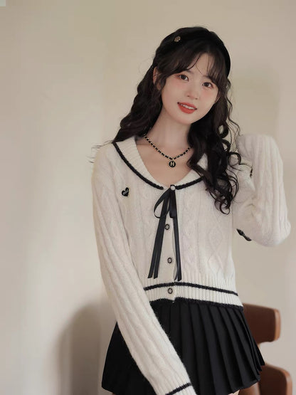 Lingjiu Sweater Cardigan Women's Autumn 2023 New Sweet Japanese Sailor Collar This Year's Popular Knitted Sweater Top