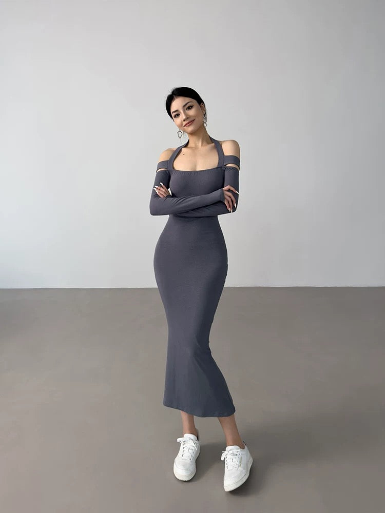 One-shoulder dress, spring, autumn and winter, sexy strapless tube