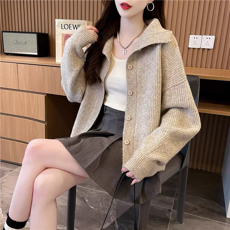 Personalized design turtleneck sweater cardigan for women 2023 new autumn style loose lazy style knitted jacket (S0616)