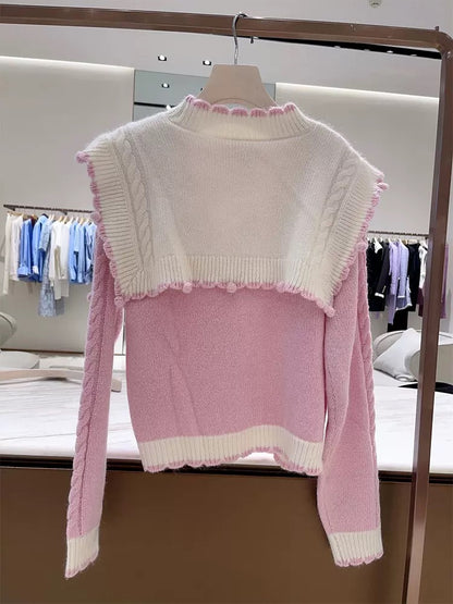 Buyer store high-end beaded button pink lapel knitted sweater for women 2023 early autumn new loose age-reducing top T9795