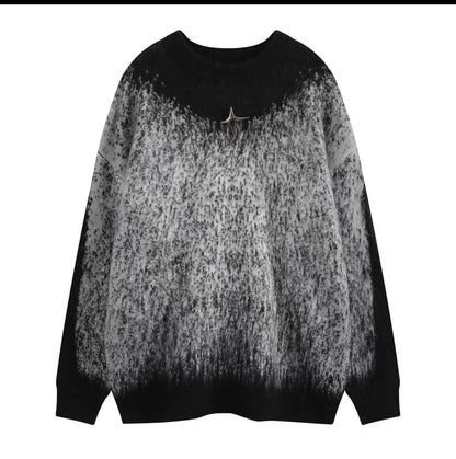 Sanowers retro gradient contrasting mohair loose lazy style sweater women's design couple knitted top (S0669)