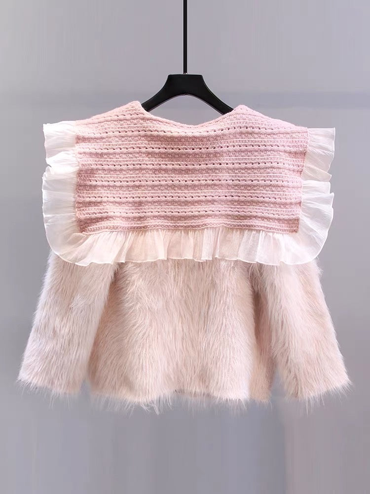 Small fragrant style doll collar mink velvet sweater jacket for women autumn and winter 2023 new high-end soft waxy knitted cardigan