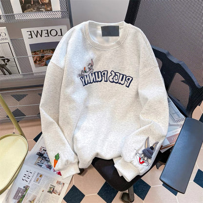 Japanese cityboy three-dimensional embroidered rabbit sweatshirt for men and women in spring and autumn, high-end and beautiful oversize tops