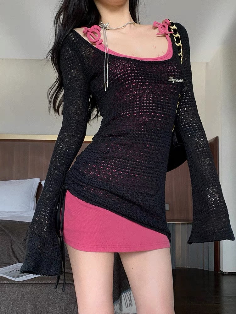 Aunt Barbie Knitted Sling Dress Female Autumn Dopamine Babes Stepmother Skirt Tight Bag Hip Skirt Short Skirt Suit