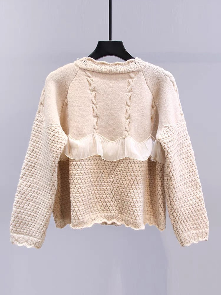 Small fresh fungus edge stitching sweater jacket for women autumn and winter 2023 new loose lazy style casual knitted cardigan