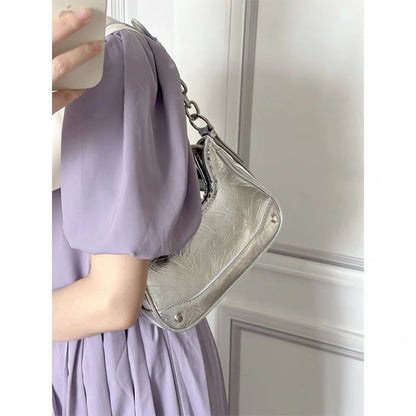 Bag women's 2023 new summer French light luxury popular this year silver underarm high-quality texture niche Messenger bag