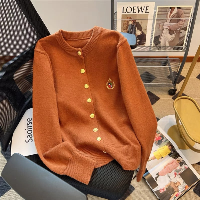 Autumn and winter new temperament college style long-sleeved knitted cardigan women's versatile loose sweater soft waxy slim top outer wear