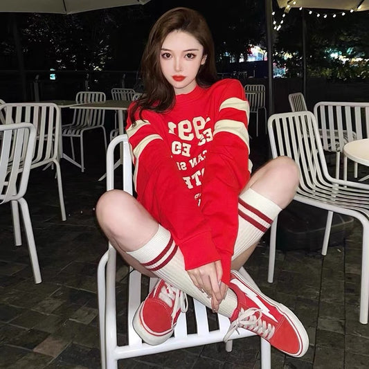 Christmas women's clothing, zodiac year, high-end, loose, Korean design, niche red sweatshirt for women, autumn and winter, plus velvet and thickeningj