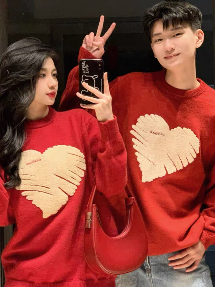 Couple wear autumn and winter ins loose lazy style sweater Korean style casual love design Japanese design niche