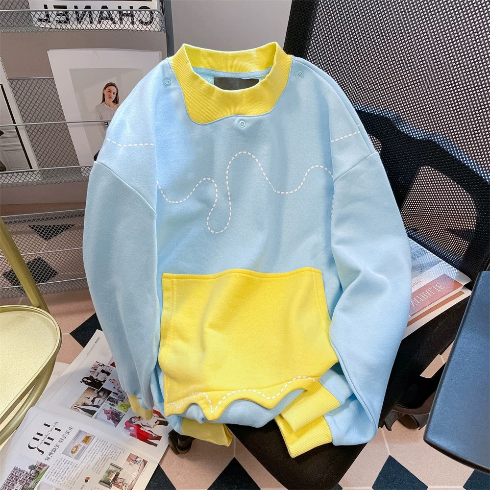 Super cute and cute patchwork contrast color hooded sweatshirt for men and women in spring and autumn, high-end and age-reducing tops and jackets