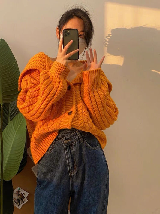 2023 autumn and winter new style, this year's hot trend, high-end and super good-looking sunset orange sweater design, niche women (S9889)