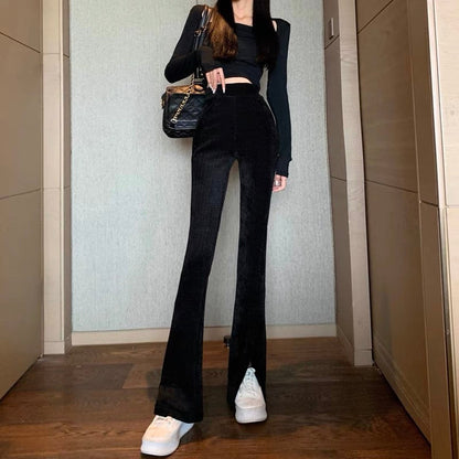 High waist thin slit casual pants women's trendy ins spring and autumn design sense niche drape floor mopping pants flared trousers