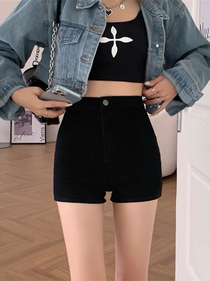 Small black jeans summer hot girl high waist thin A-line hot pants women's outerwear tight super shorts pants