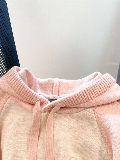 Milky fufu gentle soft and sticky contrast hooded sweater for men and women winter thickened sweet lazy style knitted sweater jacket