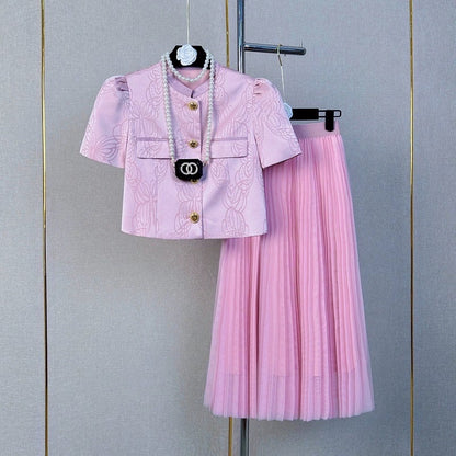 Fengyi Xiaoxiangfeng suit 2023 summer new pink high-end fashion age-reducing top and skirt two-piece set