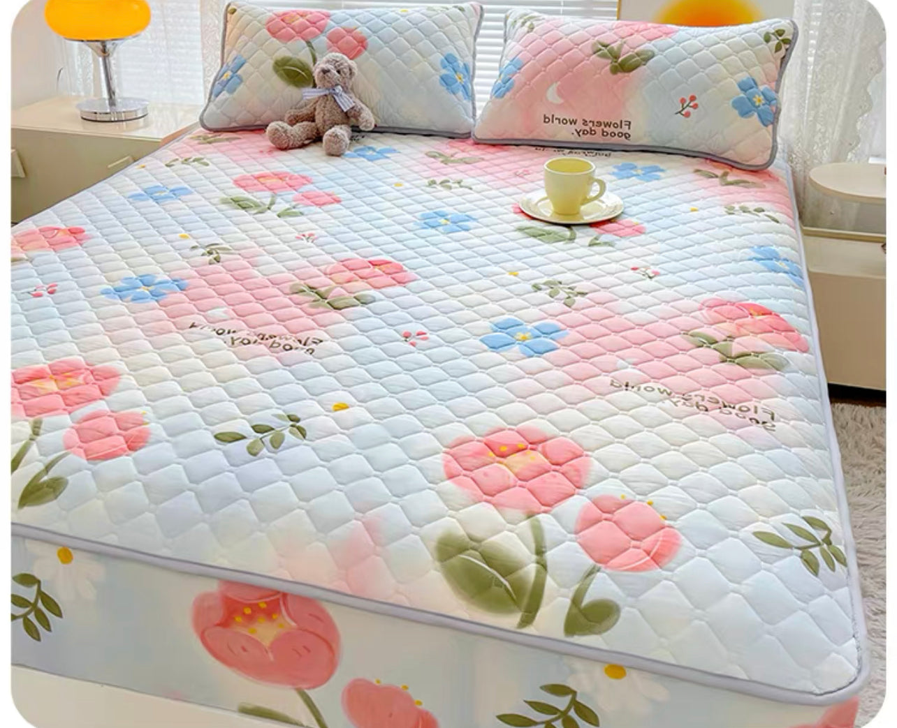 Class A antibacterial quilted bed sheet single piece children's cartoon bed cover three-piece set bed sheet cover dust cover 2023 new