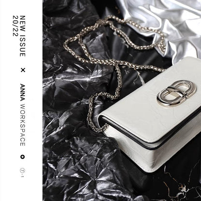 ANNA silver bag high-grade leather chain small square bag women's all-match mini bag simple texture crossbody small bag