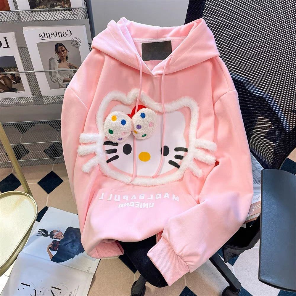 Pink stylish unique and cute Hello Kitty sweater for men and women spring and autumn design niche age-reducing hooded top