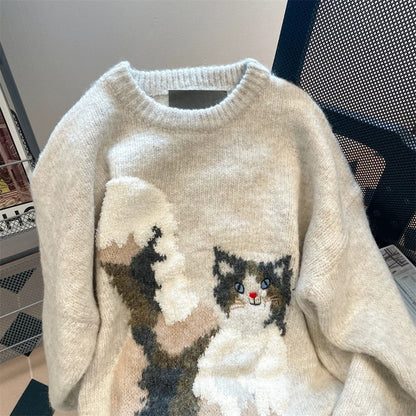 Milk fufu lazy gentle style cute cat soft waxy sweater men and women autumn and winter high-end small knitted tops