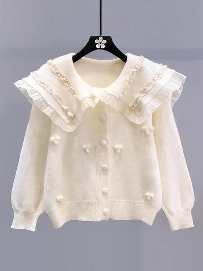 Japanese gentle style doll collar sweater jacket for women autumn and winter 2023 new loose and high-quality age-reducing knitted cardigan