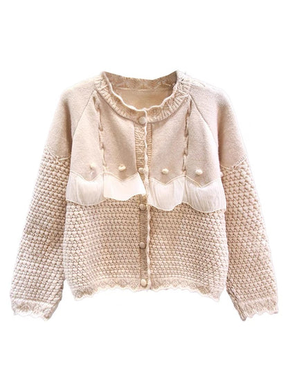 Small fresh fungus edge stitching sweater jacket for women autumn and winter 2023 new loose lazy style casual knitted cardigan