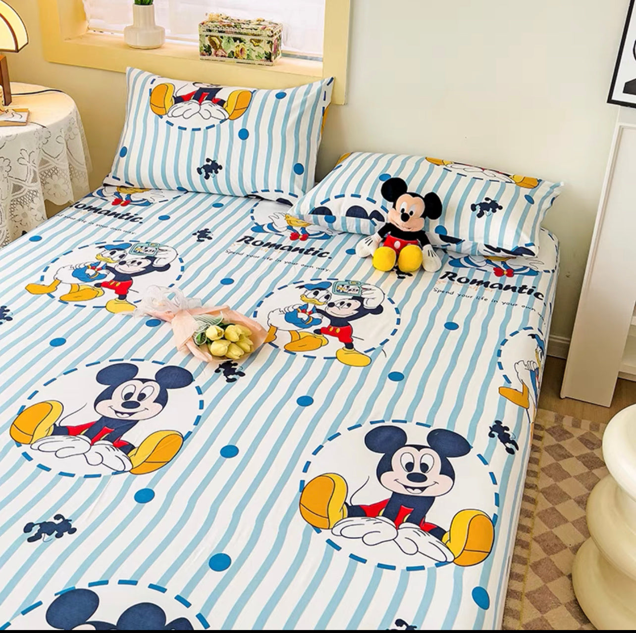 Class A Disney children's fitted sheet one-piece bed cover three-piece set cartoon mattress cover bed cover mattress protector