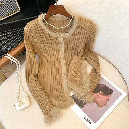 2023 new autumn and winter pure desire sweet and spicy design niche pink long-sleeved sweater sweater tops for women