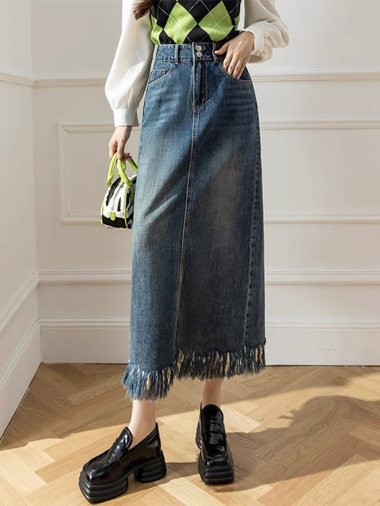 Amazon.com: RAVENT Women's Mid-Length Denim Skirt High-Waist Denim Skirt  Women's Summer Mid-Length Split Long Skirt (Color : Blue, Size : Medium) :  Clothing, Shoes & Jewelry