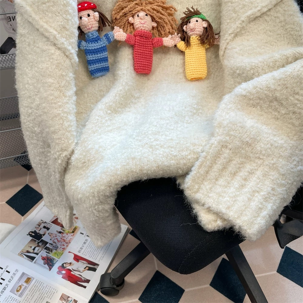 Korean style super good-looking three-dimensional cartoon doll soft waxy sweater men and women autumn and winter lazy style small knitted sweater top