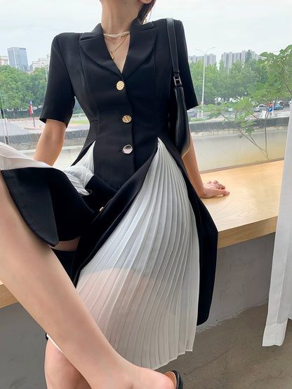 FT GUOGE black suit dress female 2023 summer new design sense niche temperament Hepburn style long skirt