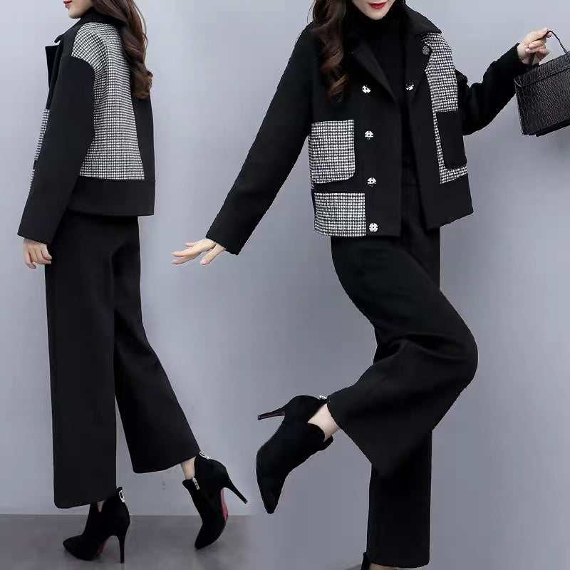 Women's Fashion Autumn Winter New Suit Coat Casual Wide Leg Pants