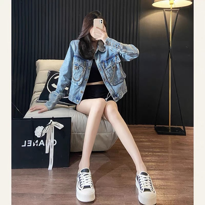 Short denim jacket female spring and autumn 2023 new American style retro loose Korean heavy industry design sense niche top