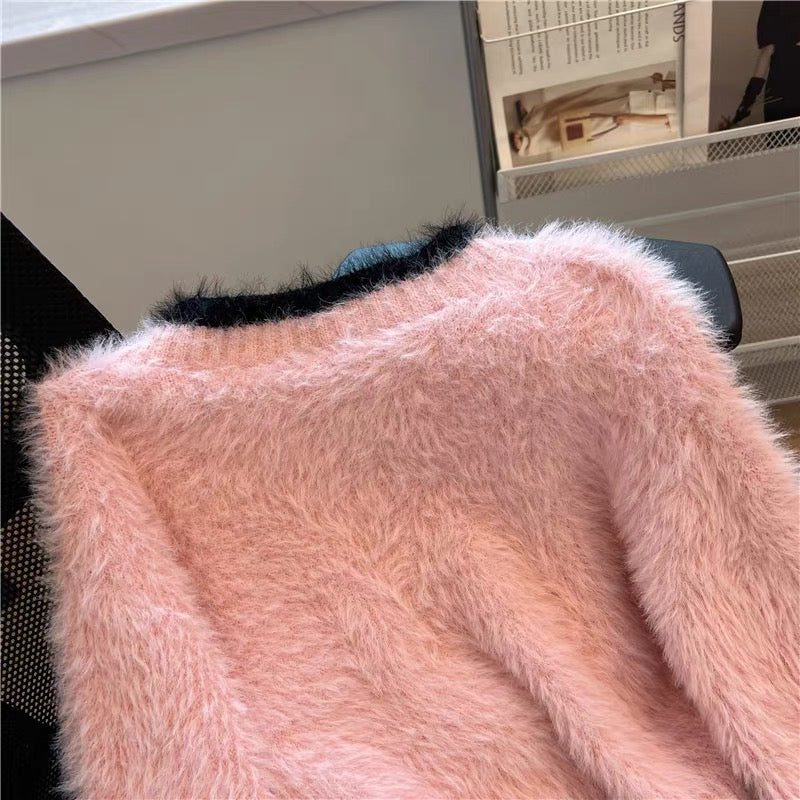 Xiaoxiangfeng soft waxy mohair knitted cardigan women's 2023 autumn sweet age-reducing pink sweater imitation mink velvet jacket