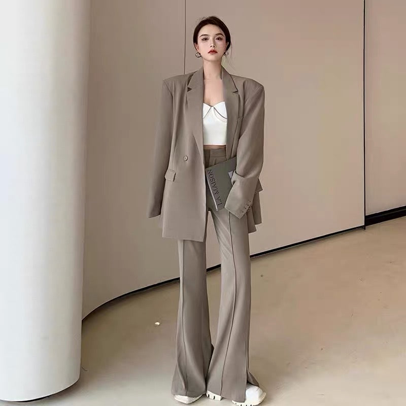 Royal sister-style goddess style early autumn fashion suit suit, western  style Internet celebrity hot street high-waisted wide-leg pants two-piece  set