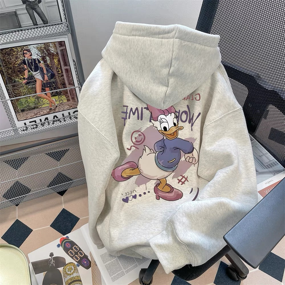 High-end and beautiful, age-reducing and fashionable cartoon hooded sweatshirt for men and women autumn and winter vintage couple plus velvet top